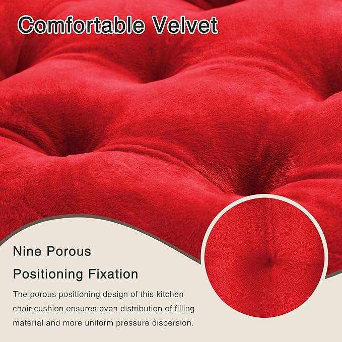 OVOV 4 Pack Chair Cushions for Dining Chairs Soft Seat Cushions for Kitchen Desk Chairs Square Chair Pads with Ties (15.5"x15.5" Red)