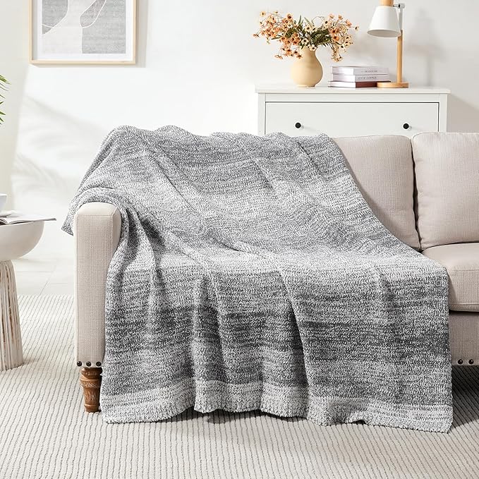 Throw Blanket, Grey Gradient Soft Cozy Fluffy Knitted Throw Blankets for Couch, Sofa, Bed, Chair, Warm Fuzzy Plush Travel Picnic Lightweight Blanket, 50x60 inches
