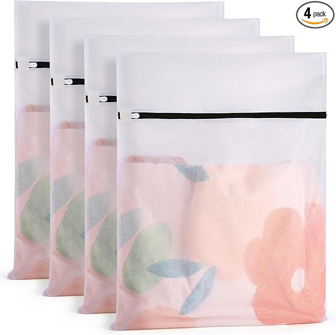 4 Pcs Mesh Laundry Bags Set for Delicates with AUTO-Lock Zipper, Lingerie Bags for Washing Delicates, Laundry Bags Mesh Wash Bags, Delicates Laundry Bag for Jeans,Blouse,Stocking,Bra(XL, 24" x 20")