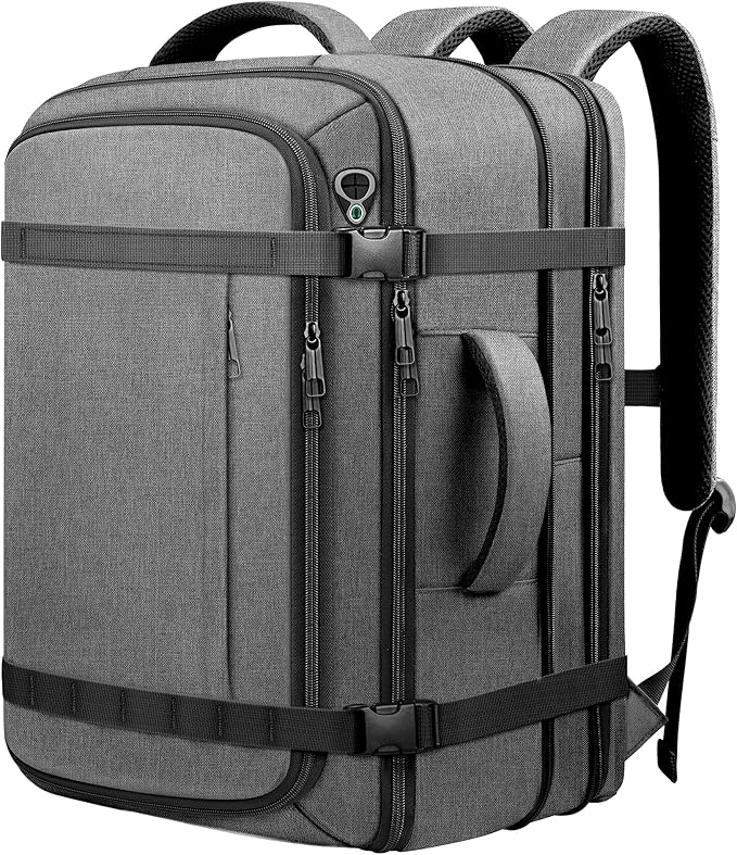 Spacious Carry On Backpack,Expandable Large 1-7DAYS Capacity Travel Backpack with USB Cable Port,Fits 18.4" Laptop,Anti Theft Water Resistant Work Backpack for Men Women,Extended Travel Work,Grey