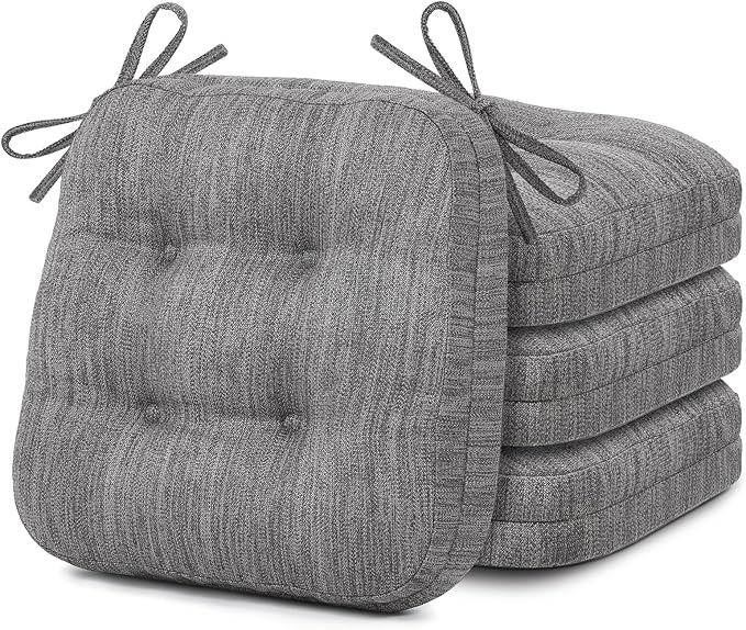 Shinnwa Kitchen Chair Cushions Set of 4, Dual-Layer Memory Foam Dining Chair Cushions, Patented Design Seat Pads with Ties, 16.5 x 16.5 x 3.5in, 4 Pack, Grey