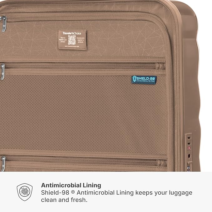Traveler's Choice Edinburgh II Hardside Spinner Luggage, TSA Lock, Sand, 25" Medium