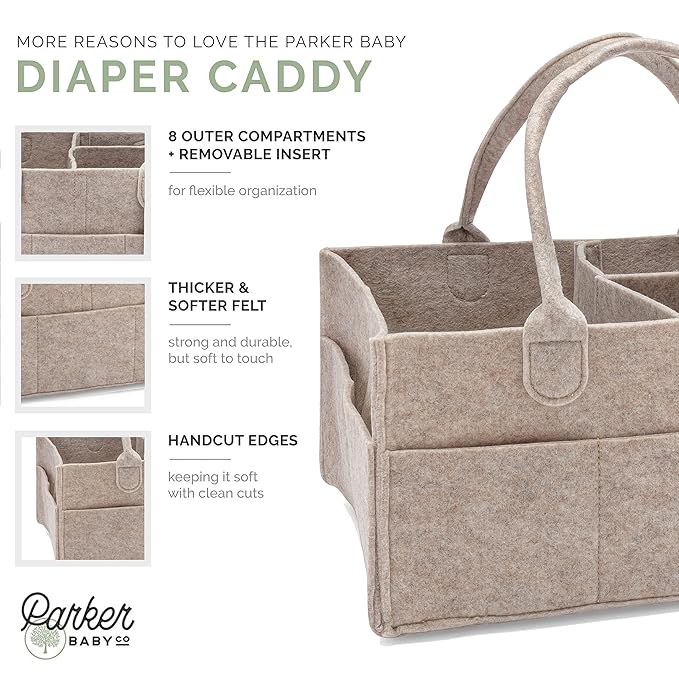 Parker Baby Diaper Caddy - Nursery Storage Bin and Car Organizer for Diapers and Baby Wipes - Oatmeal, Regular