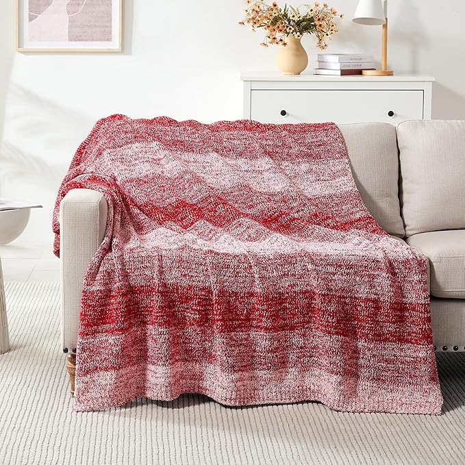 Throw Blanket, Red Gradient Soft Cozy Fluffy Knitted Throw Blankets for Couch, Sofa, Bed, Chair, Warm Fuzzy Plush Travel Picnic Lightweight Blanket, 50x60 inches