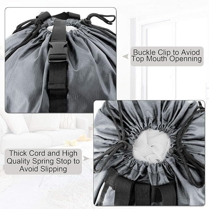 BeeGreen Gray Laundry Backpack w Adjustable Shoulder Straps & Drawstring College Dorm Room Essentials w Handle for Travel Trip Lightweight Durable Laundry Bag Hamper Portable