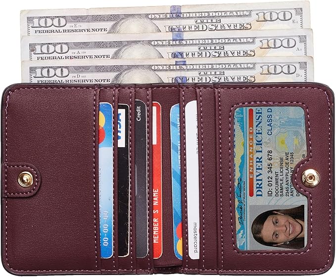 Toughergun Women’s Small Slim Leather Wallet with RFID Protection, Compact Bifold Mini Purse with Clear ID Window