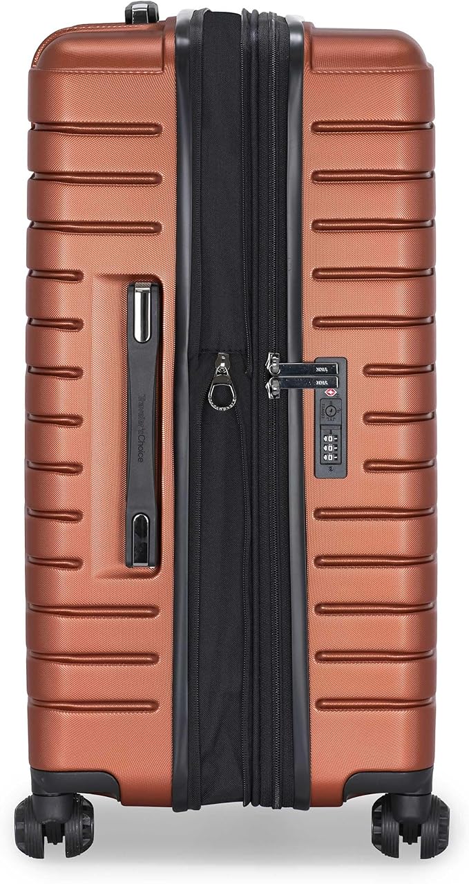 Traveler's Choice Archer Polycarbonate Expandable Luggage with Spinner Wheels, Orange, Checked 26-Inch