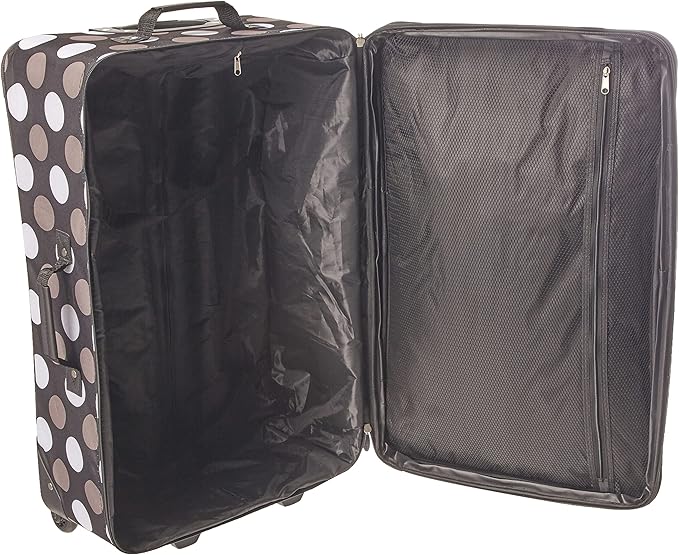 Rockland Escape 4-Piece Softside Upright Luggage Set, Telescoping Handles, Black Dot, (14/19/24/28)