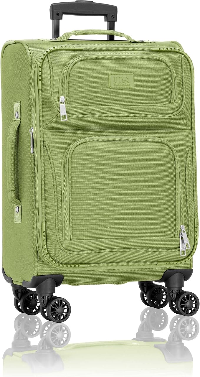 U.S. Traveler Rio Lightweight Softside Rolling Carry-on Suitcase, 4-Wheel Single, Light Green