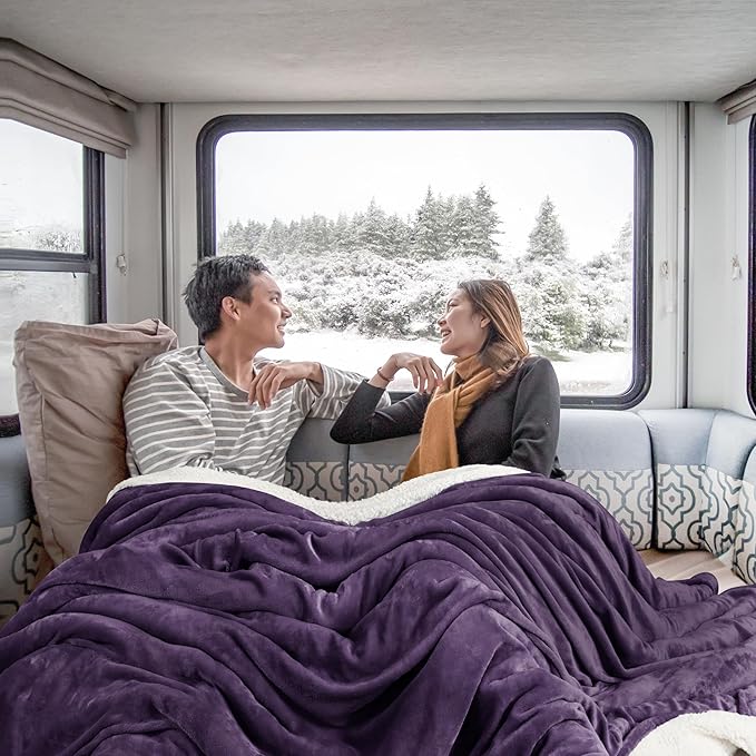 Utopia Bedding Sherpa Blanket California King Size (Plum, 102x96 Inches) - Soft Plush Fleece Reversible Blanket for Bed, Sofa, Couch, Camping and Travel