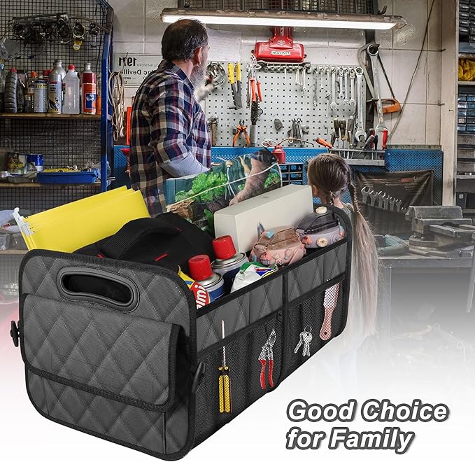 Deosk Car Trunk Organizer for SUV, Car Organizers and Storage with 6 Pocket, Car Accessories for Women/Men 70L Waterproof Polyester Trunk Organizer(Large, Charcoal)