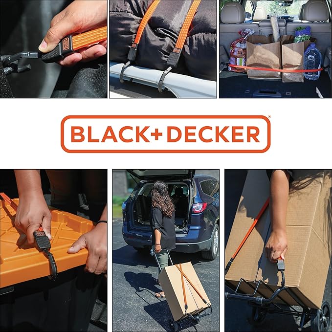 Black+Decker BDX1011 Black/Orange 36" Flat Bungee Cord Straps, 2 Pack