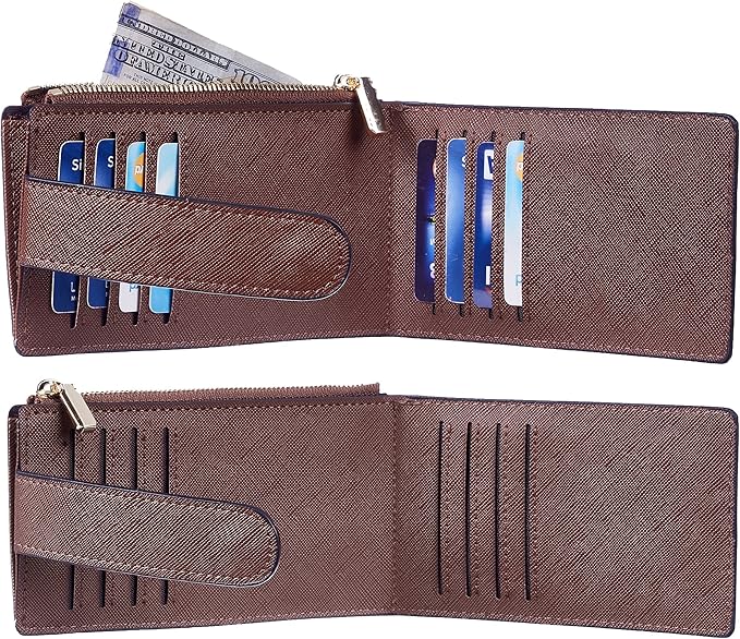 Chelmon Womens Wallet Slim RFID Blocking Bifold Multi Card Case Wallet with Zipper Pocket (Deep Brown)