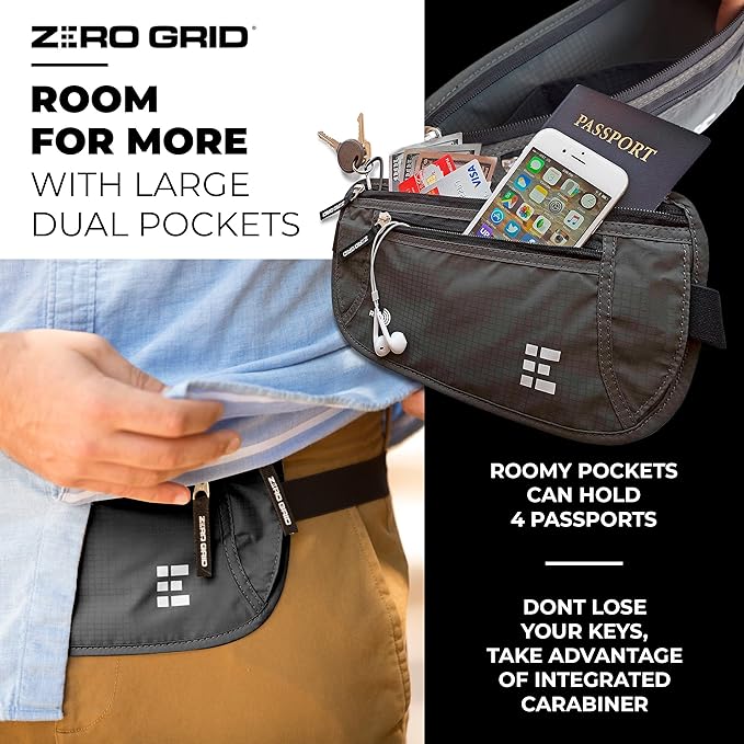 Money Belt for Secure Travel - RFID Blocking Slim Passport Holder - Hidden Waist Pouch for Cash, Credit Cards, Documents - Concealable Under Clothes, Water-Resistant Slim Fanny Pack for Men and Women