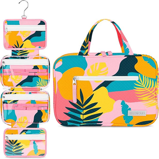 Eco Sun Hanging Travel Toiletry Bag — Designed in Hawaii — Water-resistant Travel Organizer for Bathroom Accessories (Tropical Vacay)