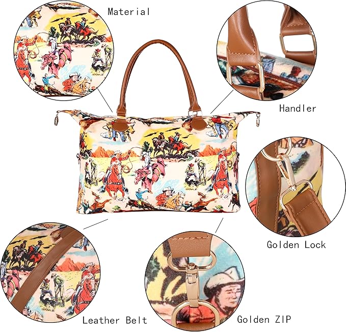 Weekender Bag Duffle Bag For Women Large Travel Tote Bag Overnight Weekend Bags With Shoulder Strap Cow Leopard Atzec…