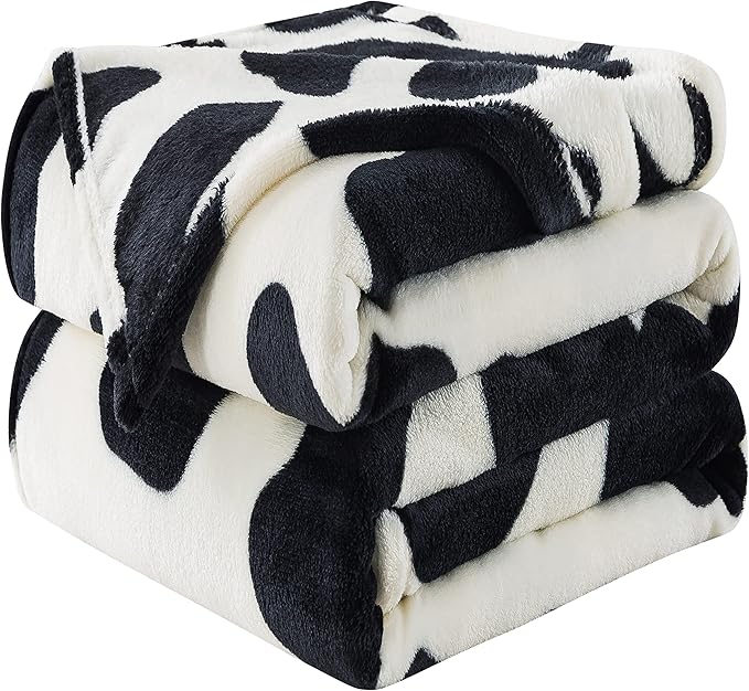 Flannel Fleece Cow Print Blanket Queen Size - Premium Anti-Static Super Soft Cozy Plush, Lightweight Microfiber Winter Warm Throw Blanket for Couch Sofa Bed 90" x 90"(Black Cow Queen)