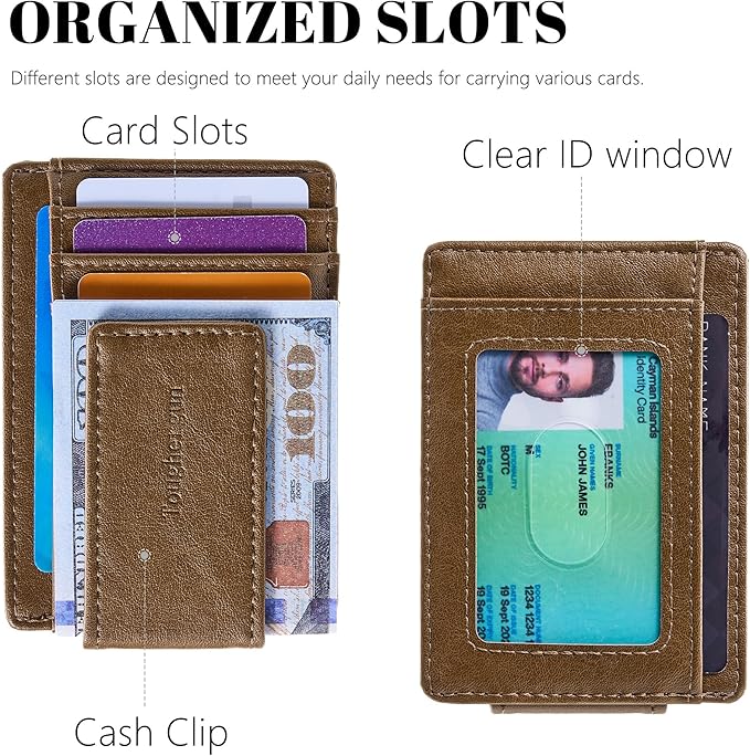 Toughergun Slim Wallet for Men RFID Blocking Money Clip, Minimalist Front Pocket Credit Card Holder, Magnetic Thin Mens Wallets with ID Window