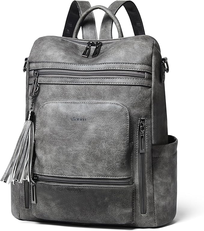 Shrrie Vegan Leather Laptop Backpack for Women 15.6 inch Work Backpack Fashion Travel Backpack Purse for Travel College Work