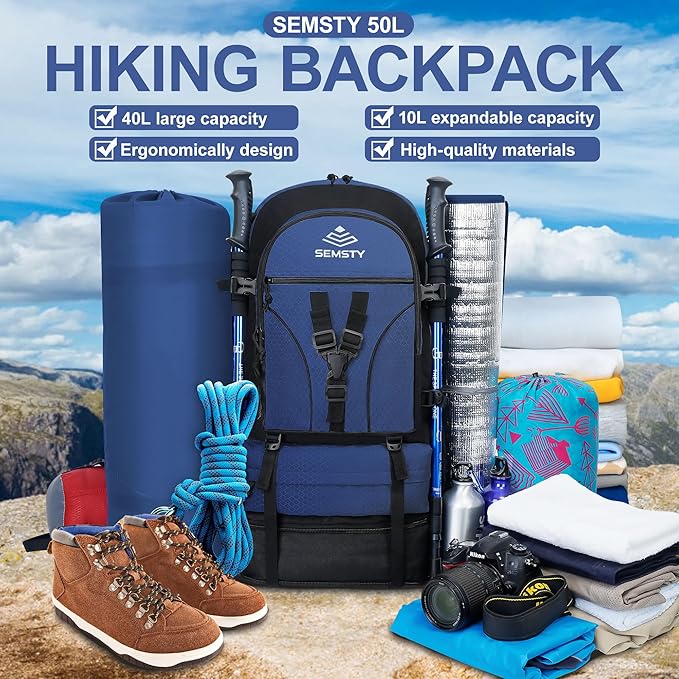 40L/50L Expandable Hiking Backpack for Men and Women, Travel Camping Backpack Flight Approved