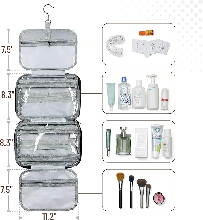 Ms. Pen- Travel Toiletry Bag Organizers, Black, Makeup Travel Bag for Toiletries with Hanging Hook, Water-Resistant
