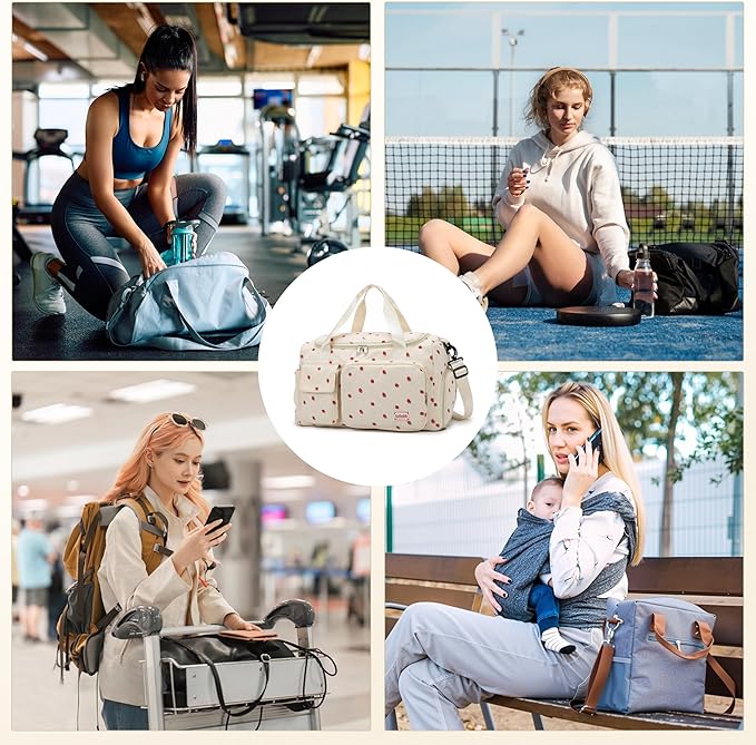 Small Gym Bags for Women, Travel Duffle Bag with Shoes Compartment, 4 in 1 Carry on Weekender Overnight Bag with Dry Wet Separated Pocket, Sport Gym Tote Bag for Yoga, Dance, Swimming, Workout, Ballet