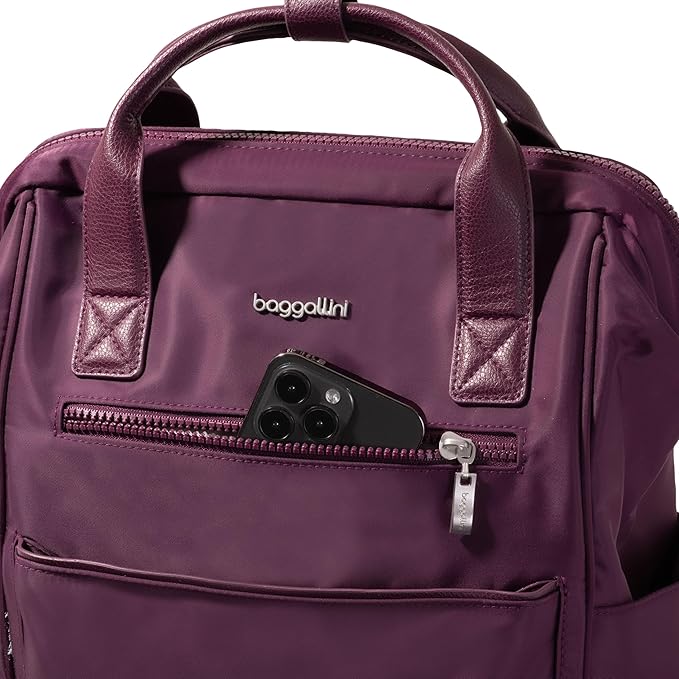 Baggallini Soho Backpack - Travel Laptop Backpack for Women - Lightweight Water-Resistant Luggage Bag, Mulberry