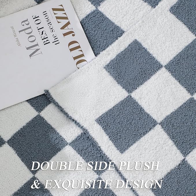bearberry Fuzzy Checkerboard Grid Throw Blanket Knitted Soft Cozy Warm Microfiber Blanket Decor for Couch Sofa Bed Travel Home (Charcoal Grey, 50''x60'')