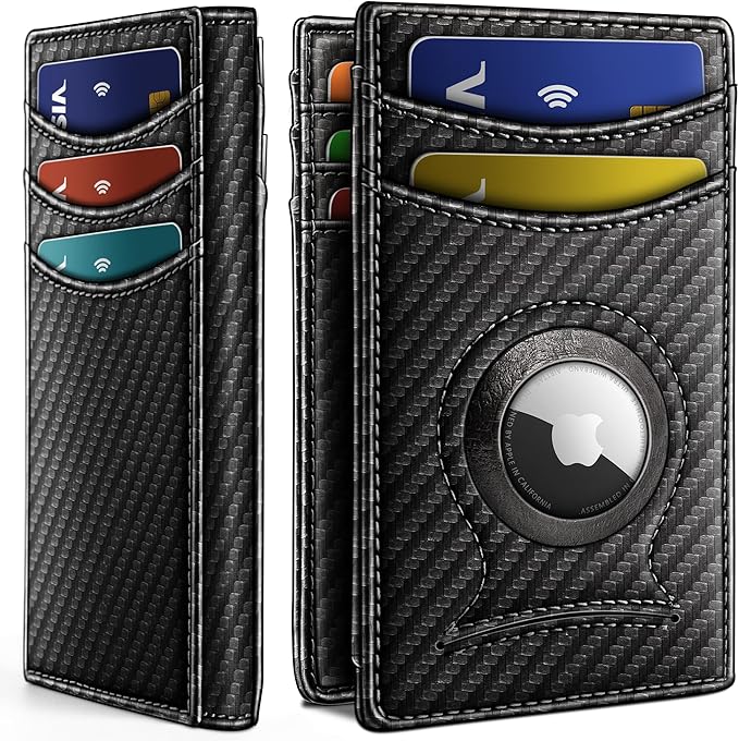 BULLIANT Men Airtag Wallet,Slim Wallet Money Clip Card Holder Magnetic Closure 12 Cards in Front Pocket RFID Blocking