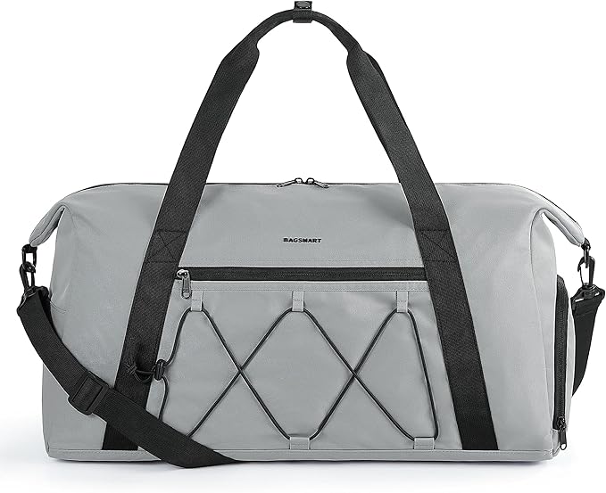 BAGSMART Small Gym Bag With Shoe Compartment & Wet Pocket, Lightweight Sports Travel Duffel, Carry On Weekender Overnight, Water Resistant Sports Gym Tote for Swimming Yoga, Grey