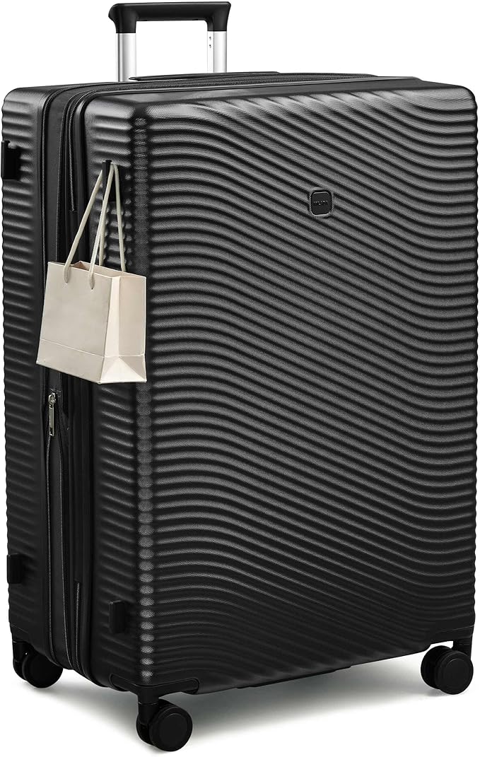 MILADA 28 Inch Large Expandable Checked Luggage - Hardshell Spinner Suitcase with 8 Wheels, TSA Lock, Durable PC Shell, Extra Large Capacity for Extended Travel, Lightweight Suitcase, Jet Black