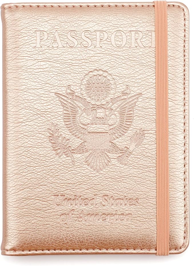 Passport Holder for Travel,Leather Passport Holder RFID Blocking Passport Cover Wallet Passport Case with Pen Holder Passport Holders for Travel Women Men Family Travels Must Haves Essential,Rose Gold