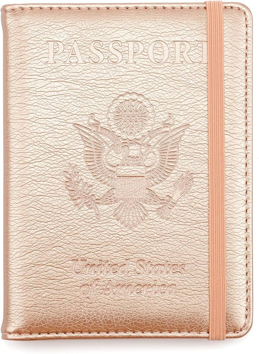 Passport Holder for Travel,Leather Passport Holder RFID Blocking Passport Cover Wallet Passport Case with Pen Holder Passport Holders for Travel Women Men Family Travels Must Haves Essential,Rose Gold