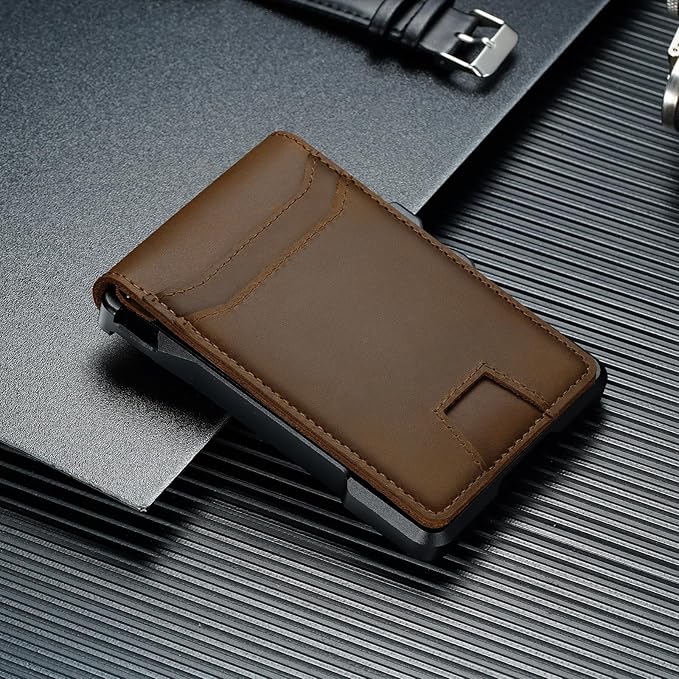 furid Genuine Leather Wallet for Men: Slim RFID Minimalist Wallets with Money Clip - Smart Pop Up Credit Card Holder for Front Pocket - Gifts for Husband Father on Birthday Anniversary