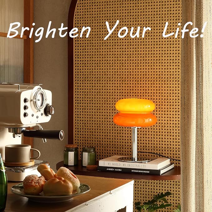 Glivpny Mushroom Table Lamp, Mid Century Modern Decor Lamp(Orange Red) | Cool Desk Lamps for Bedroom,Vintage Dimmable Bedside Small Cute Lamps, House Warming Gifts New Home Decor