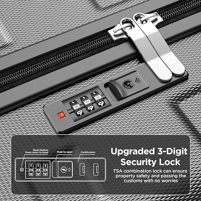 Luggage Sets 11 Piece, Lightweight Hardshell Luggage Large Suitcase with Double Spinner Wheels, Durable ABS Hard Shell Carry on Luggage with TSA-style Combination Lock & Travel Bag (28/24/20/14 Inch)