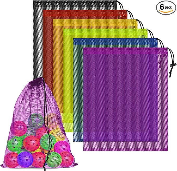 6 Pcs Mesh Bags Drawstring, 14x17 Inch with Lock, Multipurpose Storage Bags for Gym, Balls, Beach, Laundry (Multicolor)