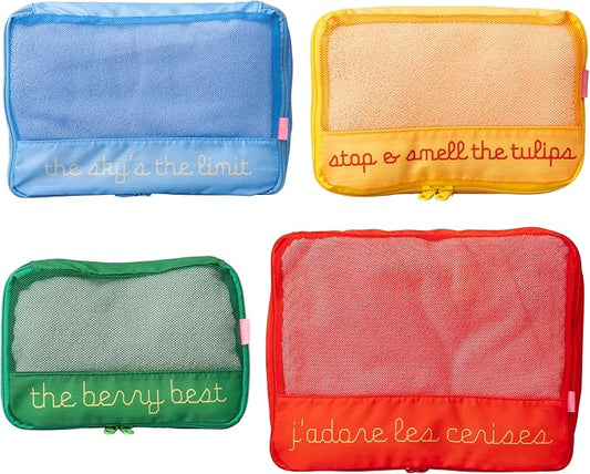 ban.do Getaway Polyester and Mesh Fruit Theme Packing Cube Set, Includes 4 Foldable Luggage Organizers in Various Sizes (J'adore Les Cerises)