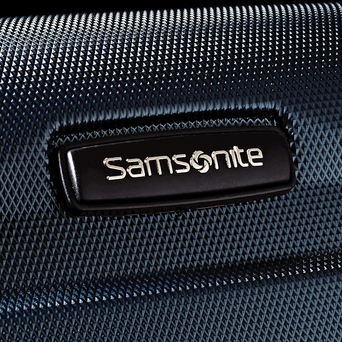 Samsonite Omni PC Hardside Expandable Luggage with Spinner Wheels, Navy, Checked-Medium 24-Inch