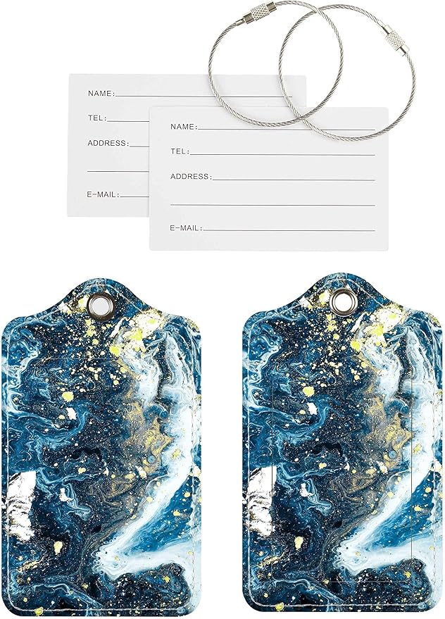 Luggage Tags for Suitcases, 2 Pack Cute PU Leather Suitcase Tag Identifiers TSA Approved with Stainless Steel Loop and Address Card for Baggage Tag for Cruise Airport Travel Essentials by Chelmon
