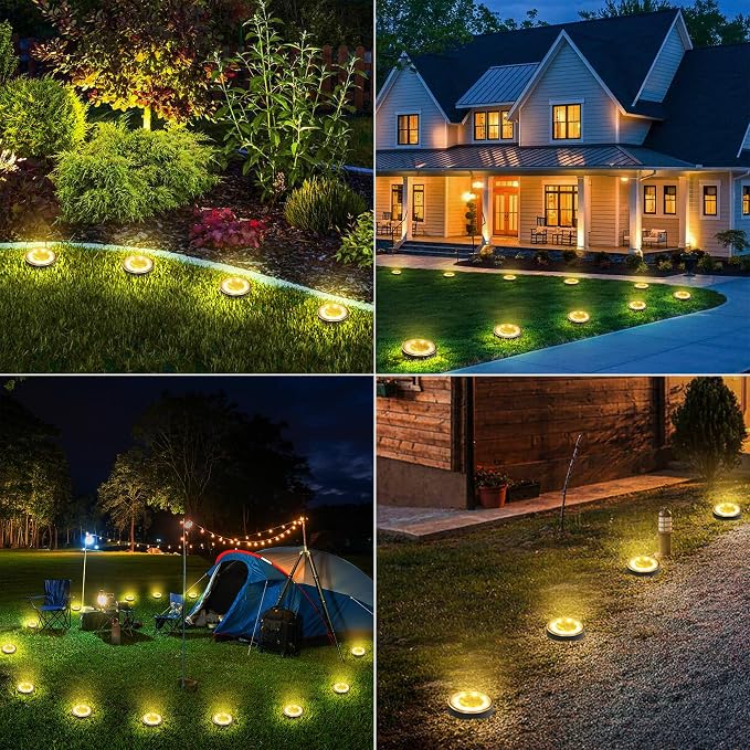 Joomer 2-in-1 Solar Lights Outdoor Waterproof, 16 Pack 8 LED, Warm White | Solar Powered Garden Lights Ground Disc Landscape Lighting for Patio Pathway Lawn Yard Driveway Walkway Deck Step