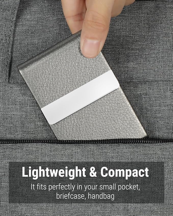 MaxGear Business Card Holder, Slim PU Leather & Stainless Steel Business Card Case for Men & Women, RFID Blocking Name Card Holder with Magnetic Closure, Gray