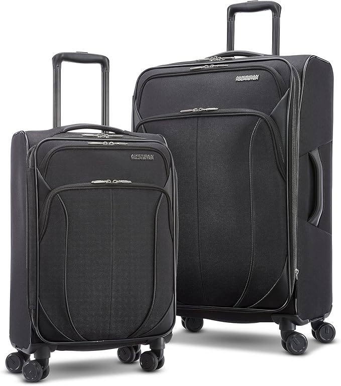 American Tourister 4 KIX 2.0 Expandable Softside Luggage with Spinner Wheels, 2PC SET (20/24), Black