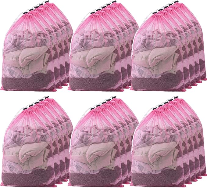 Berlune Large Mesh Laundry Bags, 24 x 36 Inch Bulk Wash Set with Drawstring for Commercial Use, Dorms, Vacation Rentals, Laundromats, Apartments & Facilities(Pink,30)
