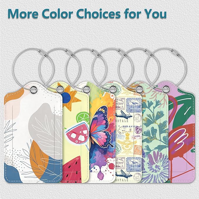 Luggage Tags for Suitcases, 2 Pack Cute PU Leather Luggage Tag TSA Approved with Stainless Steel Loop and Address Card Baggage Tag for Travel&Hotel Stays&Cruise Ships&Shipping and Mailing