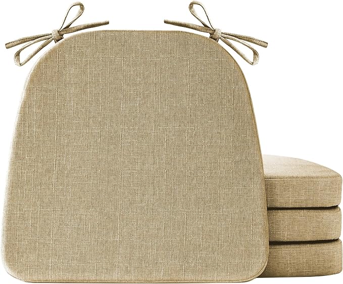 Chair Cushions for Dining Chairs Set of 4, Non Slip Kitchen Chair Pads, 17" x 16" x 2", Indoor Dining Chair Cushions with Ties, D-Shaped Seat Cushions for Kitchen Chairs, Khaki