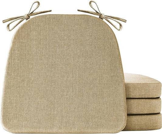 Chair Cushions for Dining Chairs Set of 4, Non Slip Kitchen Chair Pads, 17" x 16" x 2", Indoor Dining Chair Cushions with Ties, D-Shaped Seat Cushions for Kitchen Chairs, Khaki