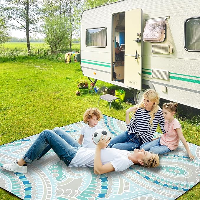Beach Blanket Sandproof Extra Large Beach Mat Adults Waterproof Quick Drying Sand Free Mat with 4 Stakes & 4 Corner Pockets for Outdoor Travel Camping Hiking Blue 79" X 83"