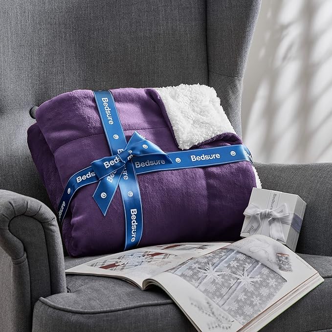 Bedsure GentleSoft Sherpa Fleece Blankets King Size for Bed, Non-Heated, Thick and Warm Throw Gifts for Women and Girls, Soft Fuzzy Plush King Blanket for Winter, Purple, 108x90 Inches
