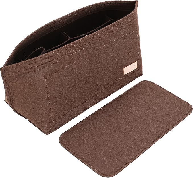 Doxo Purse Organizer Insert for Handbags Tote Felt Bag Organizers Compatible with Speedy 30 Neverfull MM (Large-Brown)